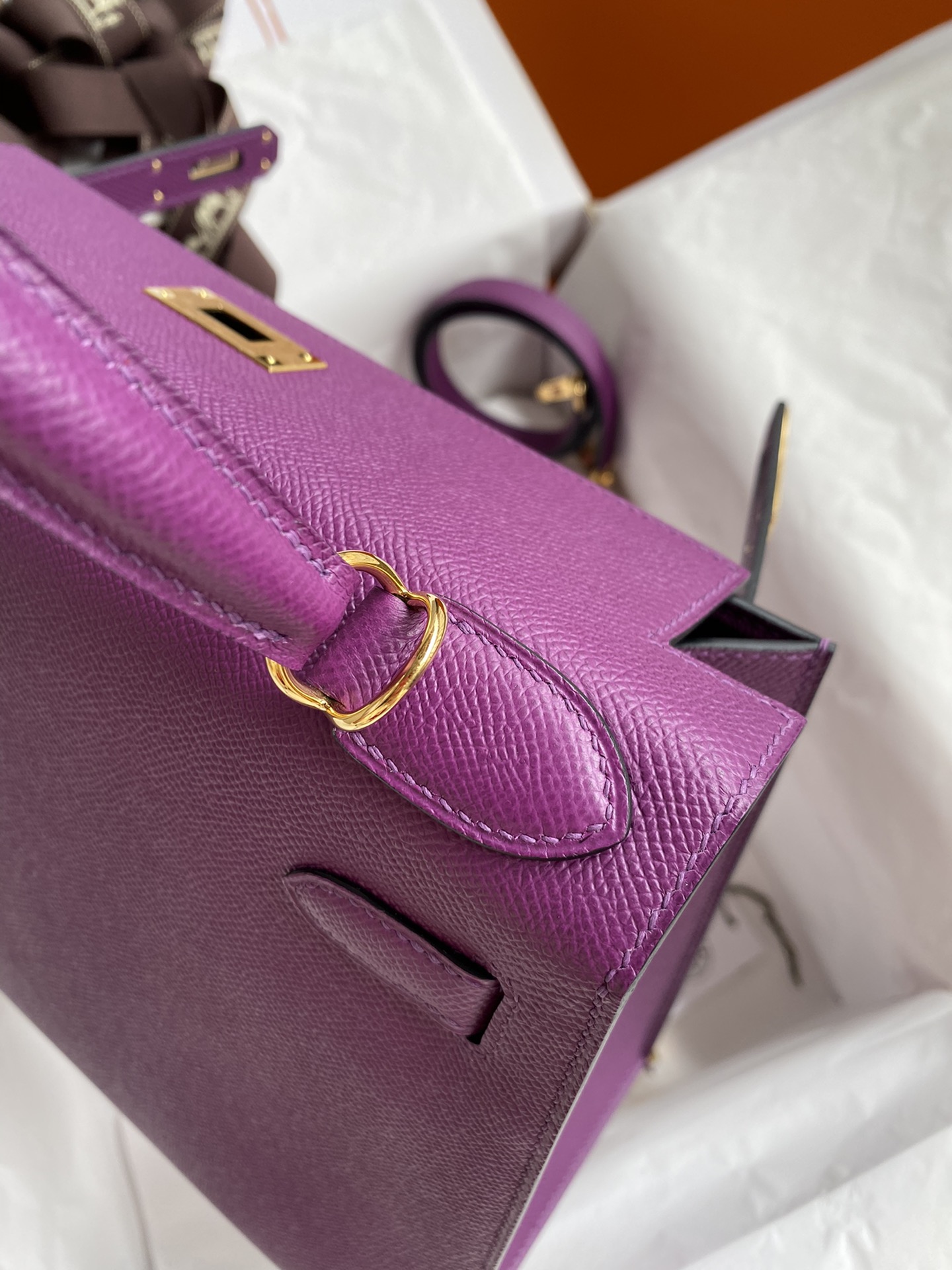 Hermes Kelly 28cm Handbag Shoulder Bag in Purple Epsom Leather